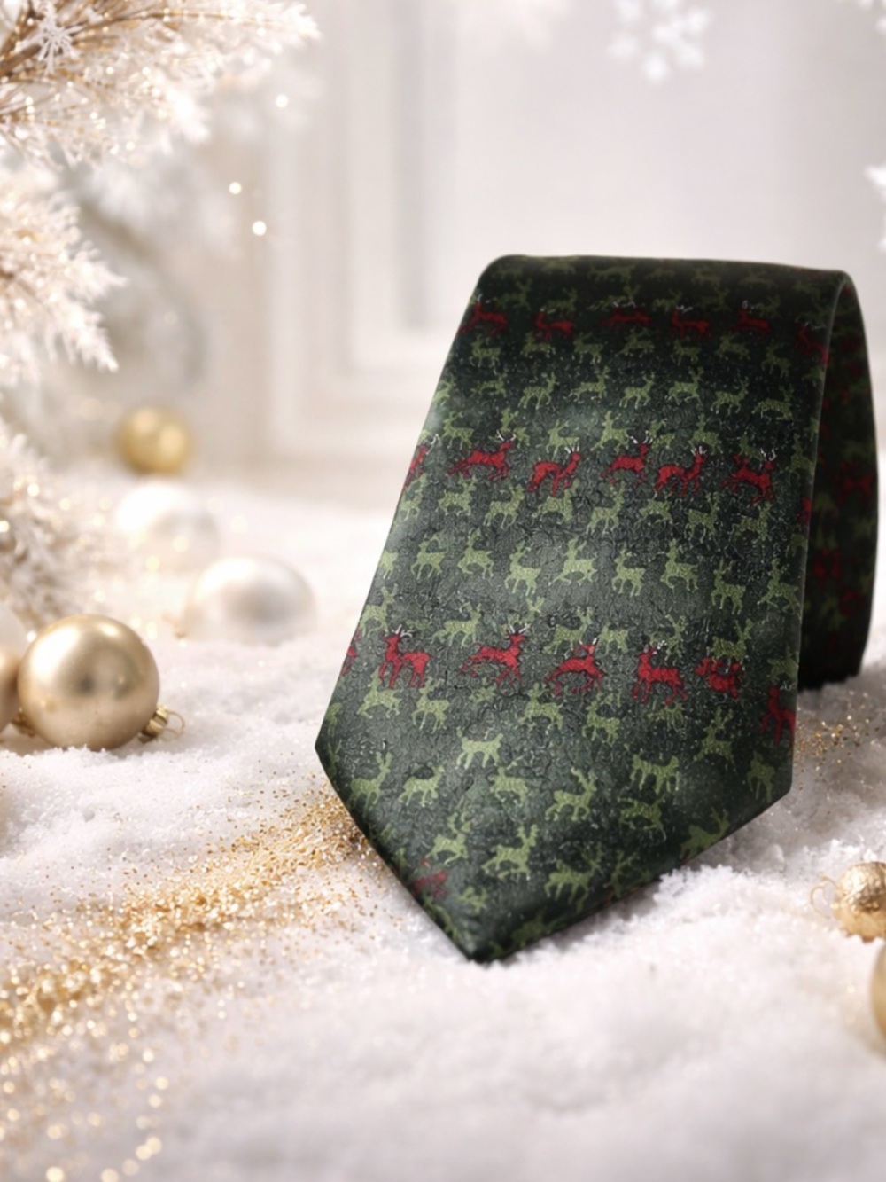 Christmas Classic Nature Concervitory Green Red Reindeer party NeckTie